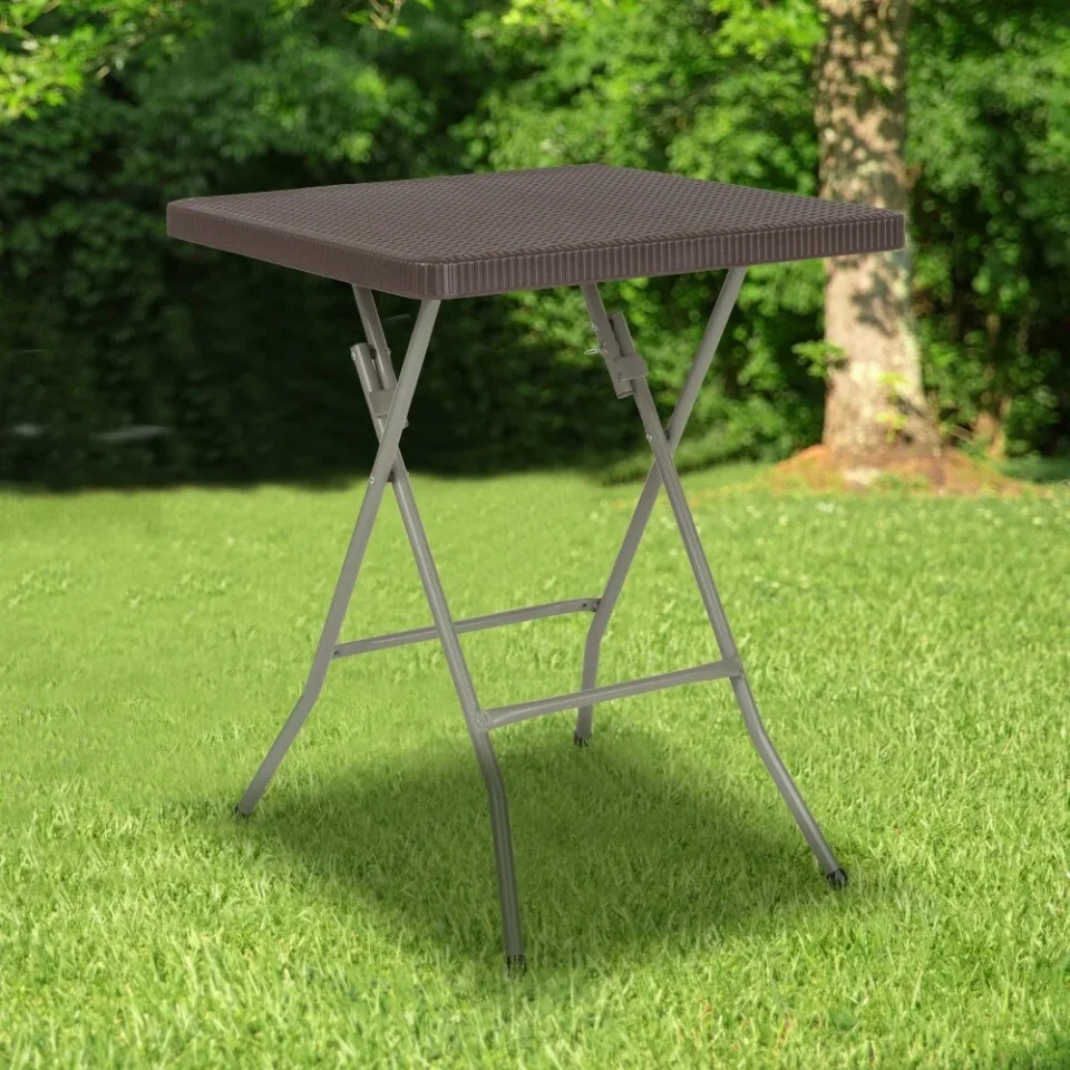 Food-Grade Lancaster Home 1.95-Foot Square Rattan Plastic Folding Table - Outdoor Event Table