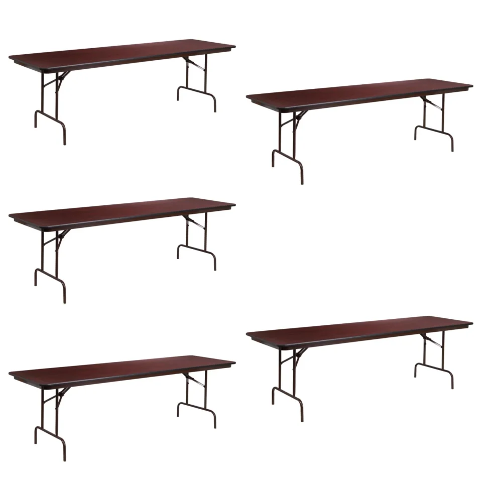 Ceramic Kitchen (5PACK) 30'' x 96'' Rectangular High Pressure Mahogany Laminate Folding Banquet Table