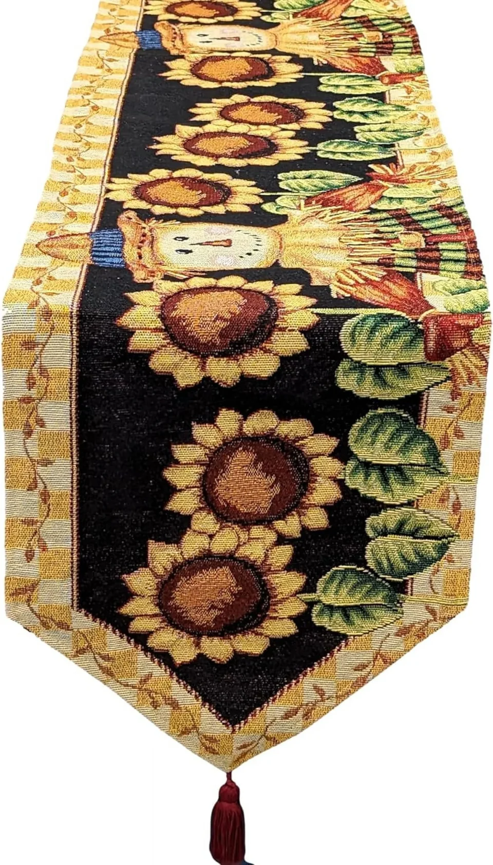 Space-Saving Tache Fall Table Runners 90 Inches Long Sunflower Field Scarecrow Thanksgiving Table Runner Leaves Vintage Farm Harvest Table Runner Decorative Woven Black Yellow Tapestry Autumn Table Runner 13X90