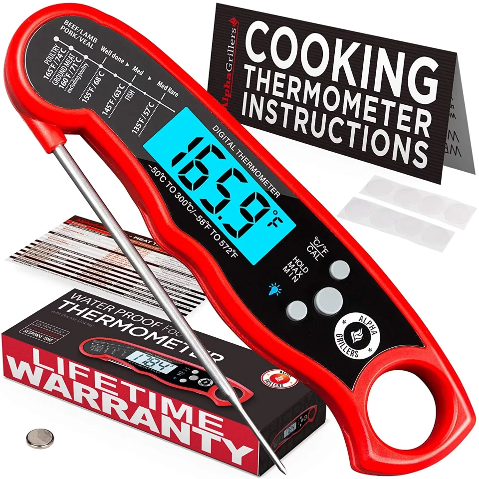 Eco-Friendly Alpha Grillers Instant Read Meat Thermometer for Grill and Cooking. Best Waterproof Ultra Fast Thermometer with Backlight & Calibration. Digital Food Probe for Kitchen, Outdoor Grilling and BBQ!