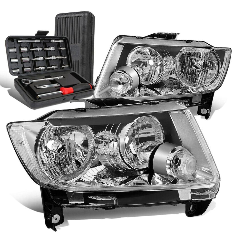 Premium 2011-2013 Grand Cherokee Pair Chrome/Clear Signal Headlight Lamps+Tool Box
