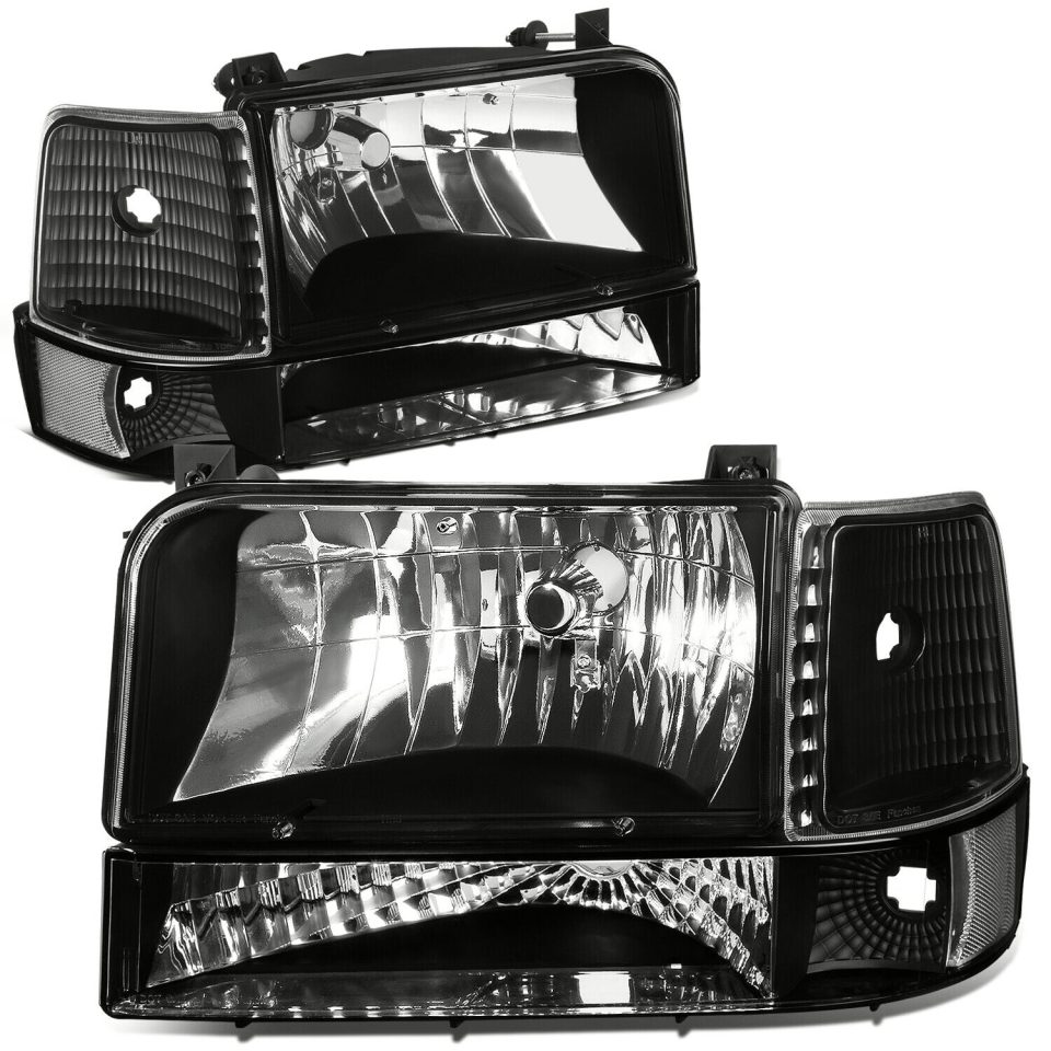 Matte 1992-1996 d F150/F250/F350 Black Bumper Headlights/+Cl
