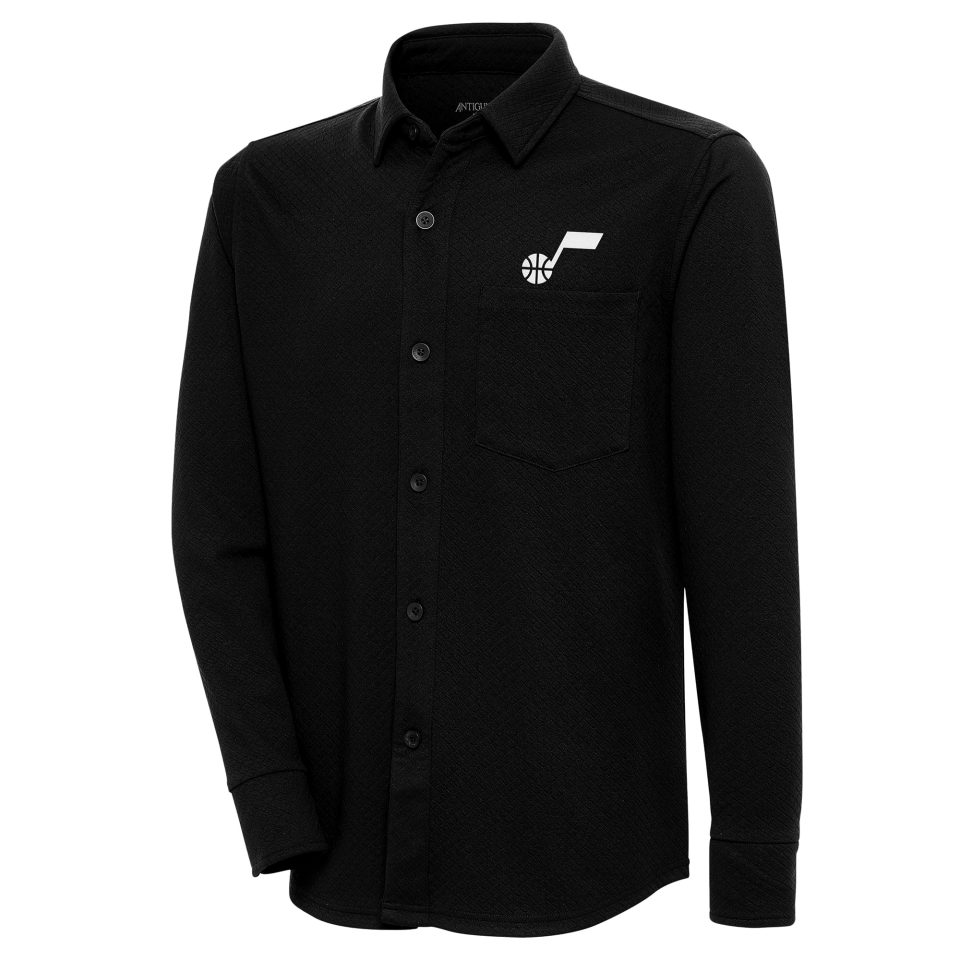 Ultimate Cleaning Men's Antigua Black Utah Jazz Steamer Button-Up Shacket