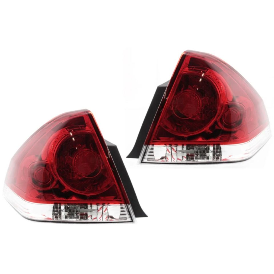 Baking Halogen Tail Light Set For 2006-2013 Chevrolet Impala Clear/Red w/ Bulbs 2Pcs