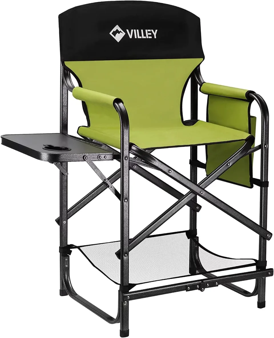 Travel QCAI Tall Directors Chair, Folding Camping Chairs, Makeup Artist Chair with Foot Rest, 900D Fabric for Tailgating Camp Lawn Picnic Fishing Beach, Supports 350 LBS, Green
