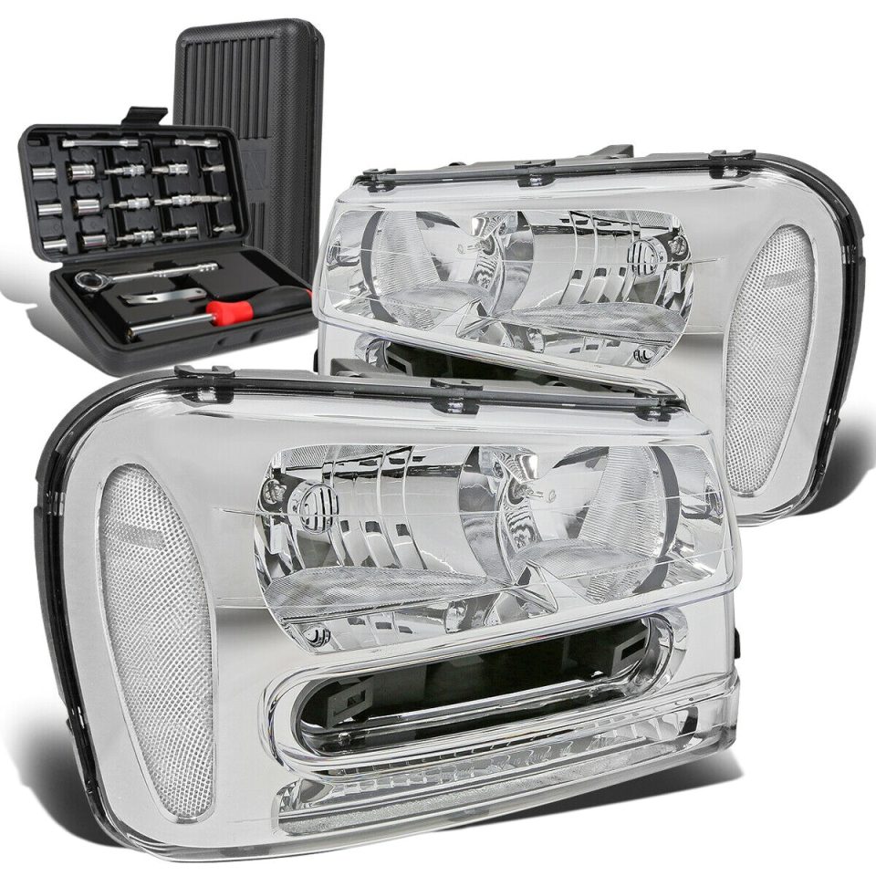 Bamboo Cleaning 2002-2009 Chevy Trailblazer Pair Chrome/Clear Signal Headlight Lamp+Tool Box