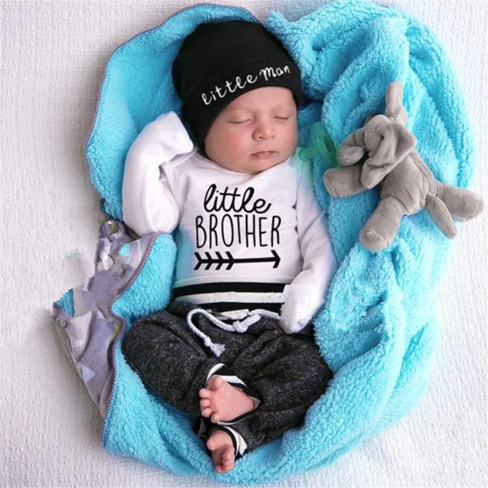 Clear Izhansean Newborn Infant Baby Boy Little Brother Long Sleeve Romper Pant Outfits Clothes Little Brother 3-6 Months