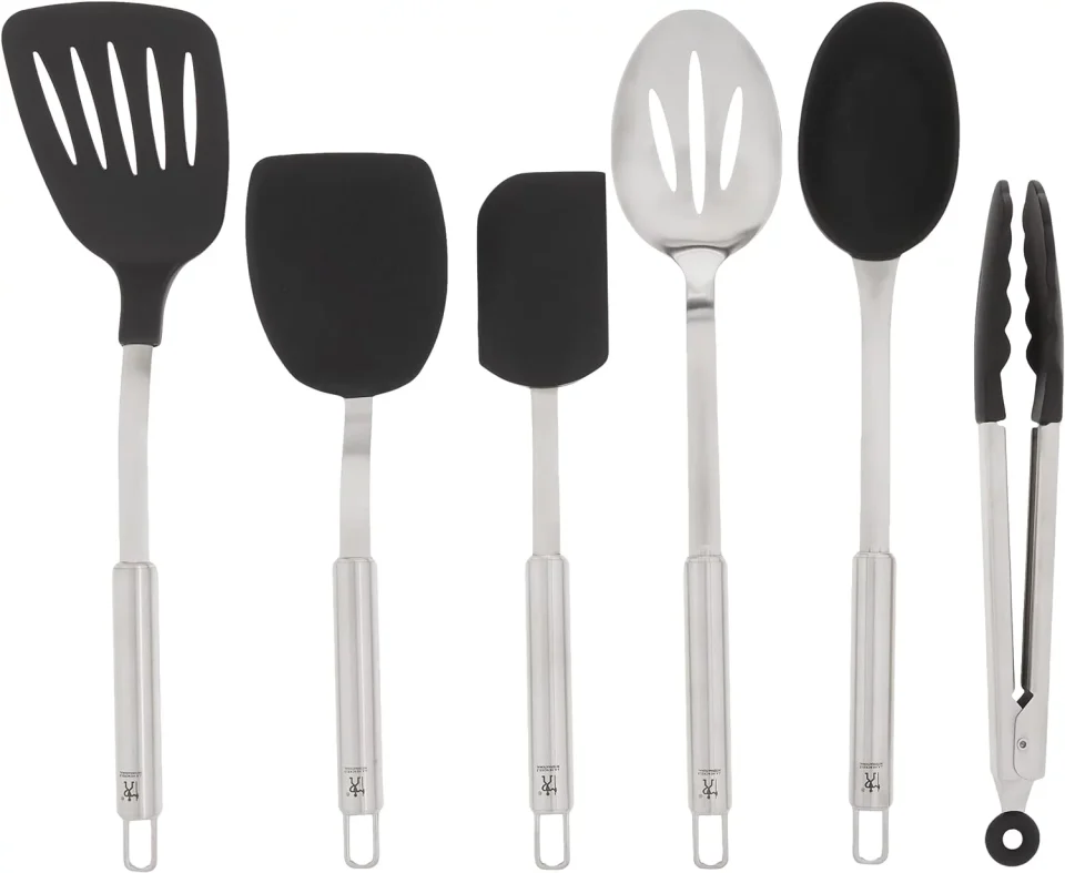 Silicone Top-Rated HENCKELS Cooking Tools 6-PC Kitchen Gadgets Sets With Spatula, Tongs, Cooking Spoon, 18/10 STAINLESS STEEL