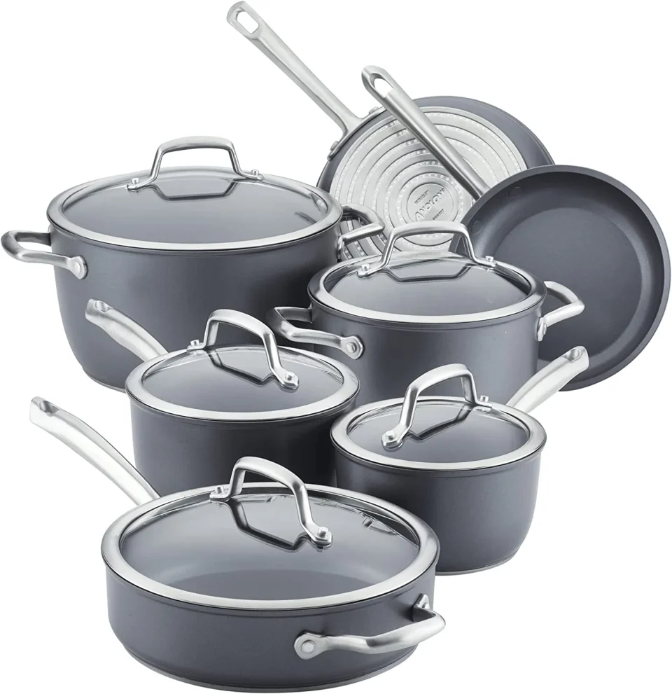 Storage Anolon Accolade Forged Hard Anodized Nonstick Cookware Pots and Pans Set, 12 Piece - Moonstone Gray