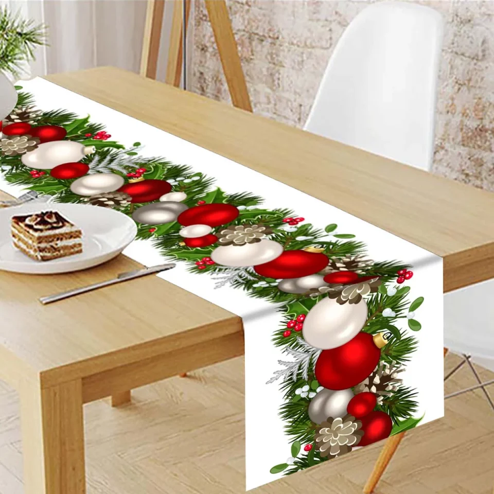 Space-Saving Linen Christmas Table Runner Seasonal Winter Christmas Xmas Table Runner Holiday Farmhouse Style Table Decor