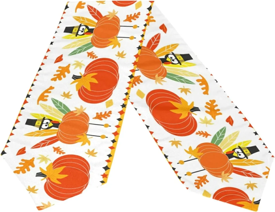 Eco-Friendly Glass Dreamtimes Double Sided Thanksgiving Turkey Long Polyester Table Runner 13 x 90 Inches Thanksgiving Pumpkin Table Cloth Cover Placemats for Kitchen Dinning Living Holiday Wedding Party Decor