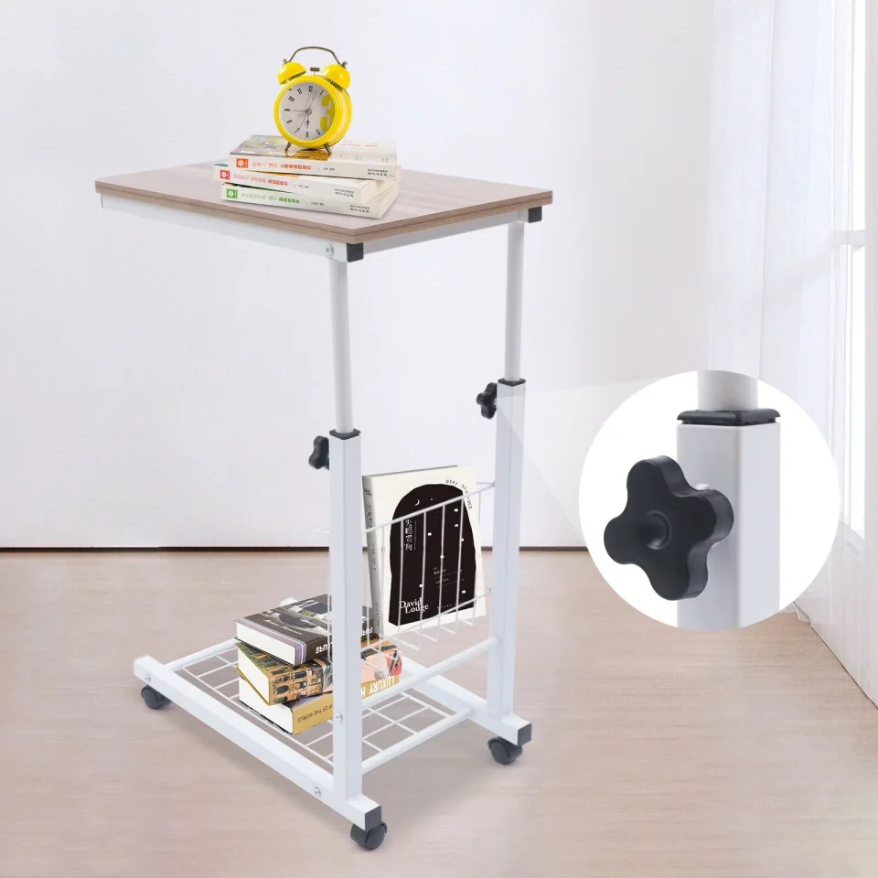 Upgraded TFCFL Bedside Sofa Side Table Hospital Overbed Rolling Notebook Desk Height Adjustable