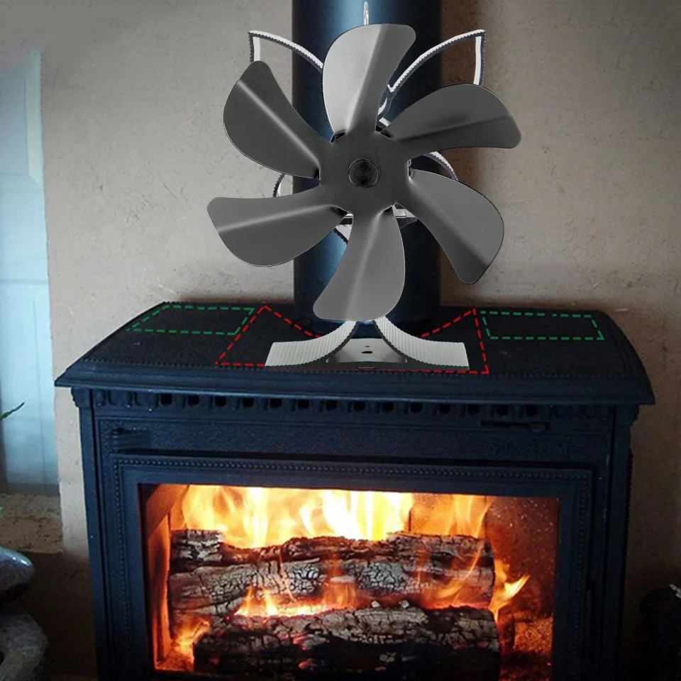 Ceramic Cooking Xmas Logs Burner Heat Powered Fireplace Fan Aluminum Alloy Eco Friendly Multipurpose Durable Silent Running Height 18.5cm