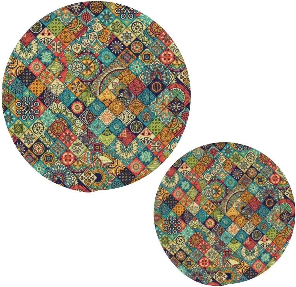 Stainless Steel Hotbar Blue Ottoman Motifs Pot Holder Set of 2, Pure Cotton Heat Resistant Wear-Resistant and Non-Slip Stylish Round Pot Holder for Daily Kitchen,Dining Table,Office,Cafe, Restaurant,BBQ