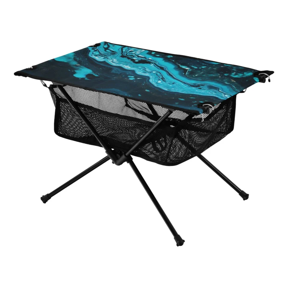 Best-Selling Marble Blue Camping Foldable Portable Table Beach Table with Storage Bag Compact Picnic Table for Outdoor Hiking Fishing BBQ