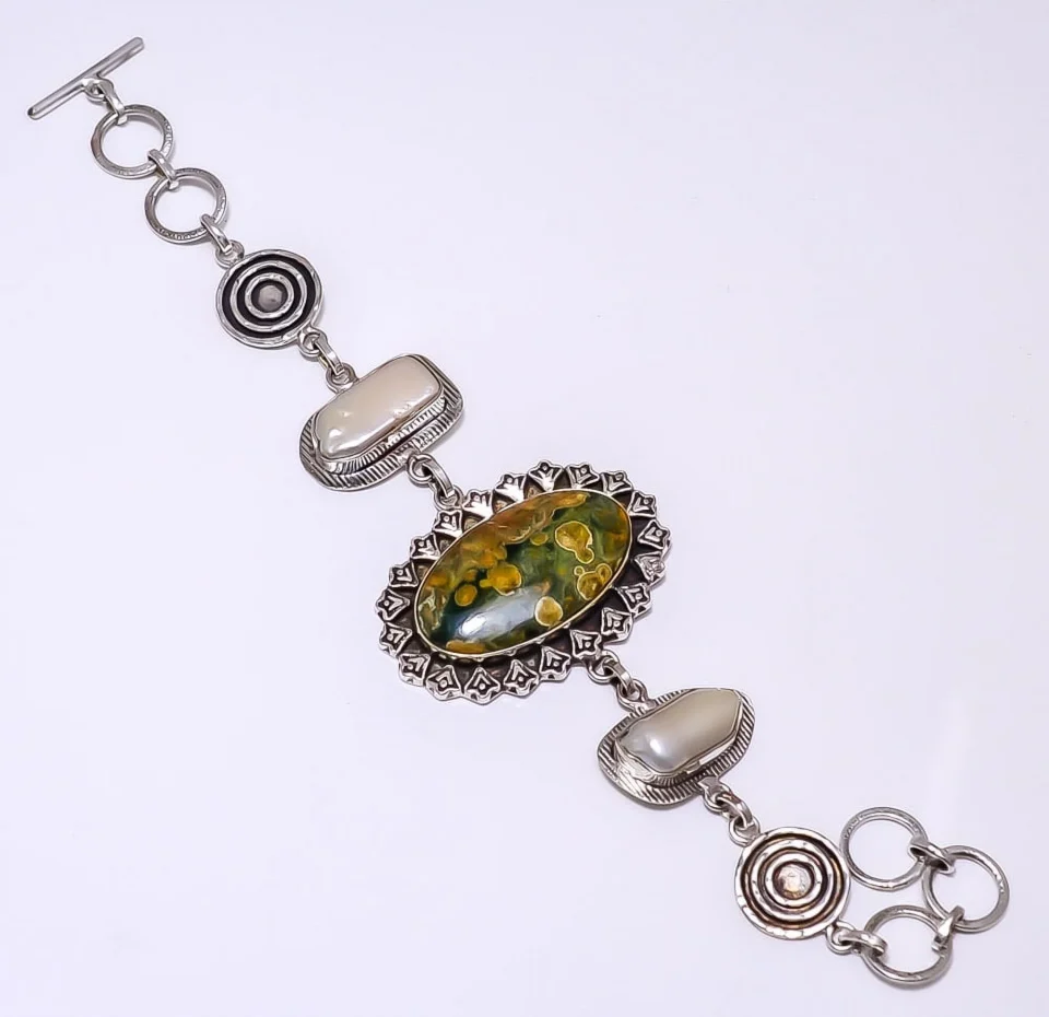 Best-Selling Rainforest Jasper - Australia 925 Silver Plated Bracelet 7-8.99 8.99 B8, Valentine's Day Gift, Birthday Gift, Beautiful Jewelry For Woman & Girls