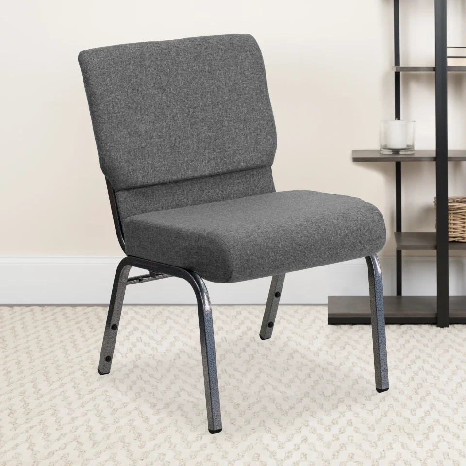 Long-Lasting BizChair 4 Pack 21''W Stacking Church Chair in Gray Fabric - Silver Vein Frame