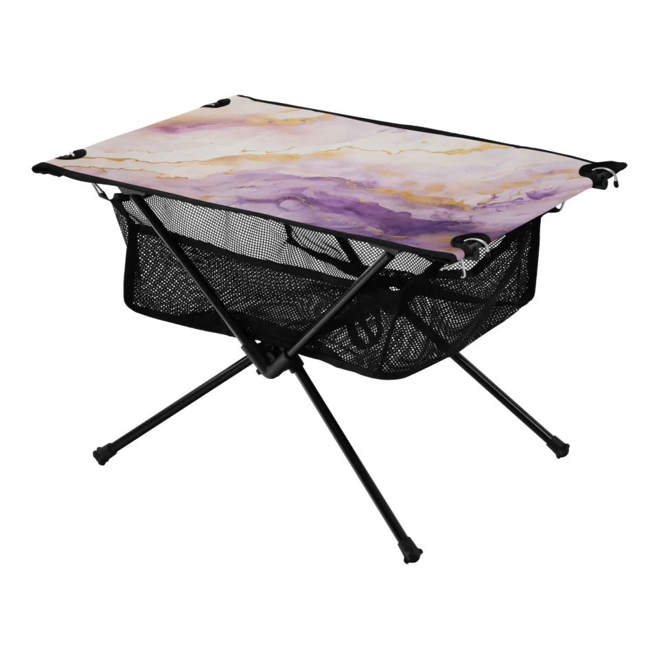 Leak-Proof Purple Golden Marble Camping Foldable Portable Table Beach Table with Storage Bag Compact Picnic Table for Outdoor Hiking Fishing BBQ