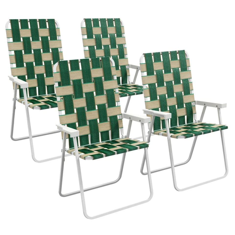 Thickened Outsunny 4pc Patio Folding Chairs, Outdoor Camping Chairs, Green