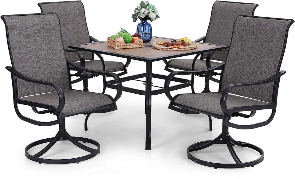 Gift-Ready VILLA Outdoor Patio Dining Set for 4 5 PCS Patio Table & Chair Set Clearance with 4 Swivel Dining Chairs & 1 Square Patio Table(1.57" Hole) Patio Dining Furniture for Lawn G