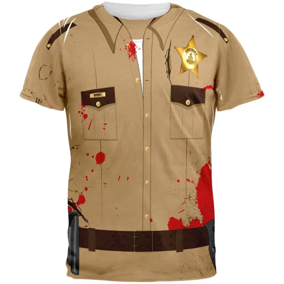 Kitchen Halloween Zombie Grime Sheriff Walker Costume All Over Adult T-Shirt - 2X-Large
