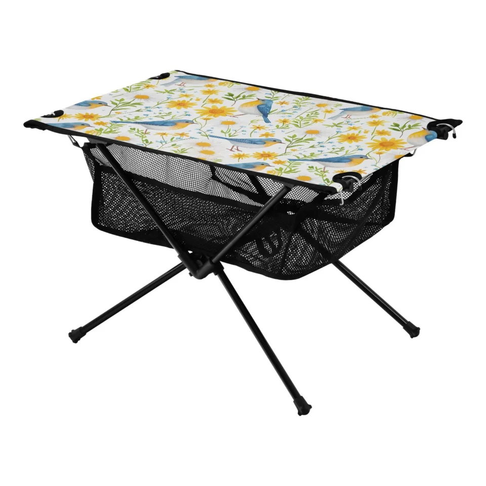Kitchen Storage Sunflowers and Birds Camping Folding Table Portable Beach Table with Storage Bag Compact Picnic Table for Outdoor Travel Fishing BBQ