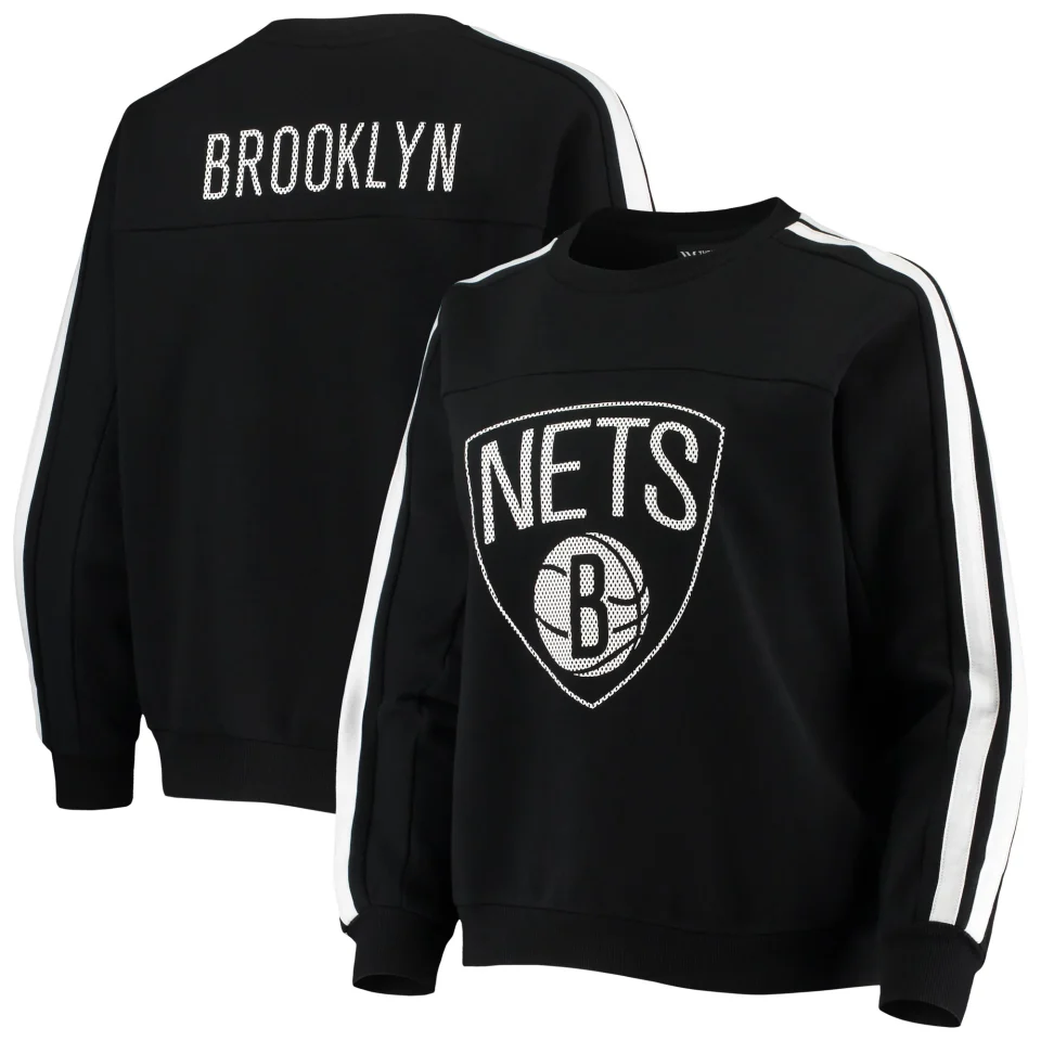 Storage Women's The Wild Collective Black Brooklyn Nets Perforated Logo Pullover Sweatshirt