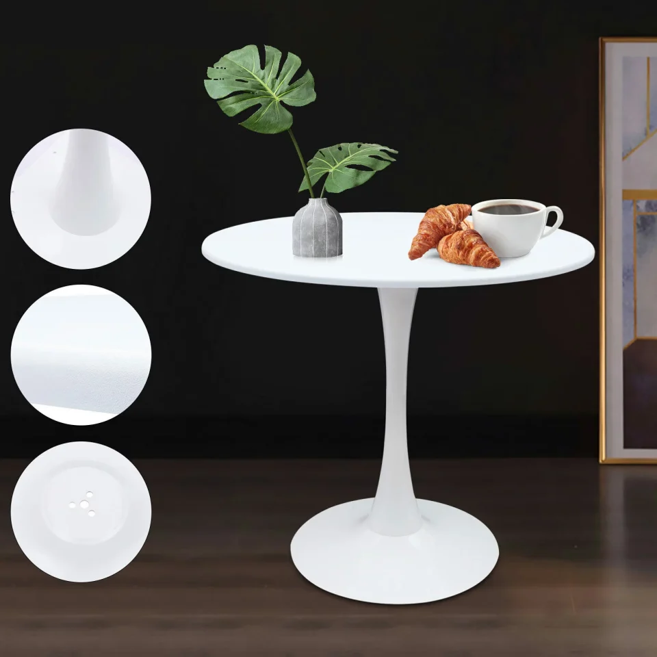 Polished Durable Oukaning 31.5 White Round Top Dining Table Leisure End Side Table