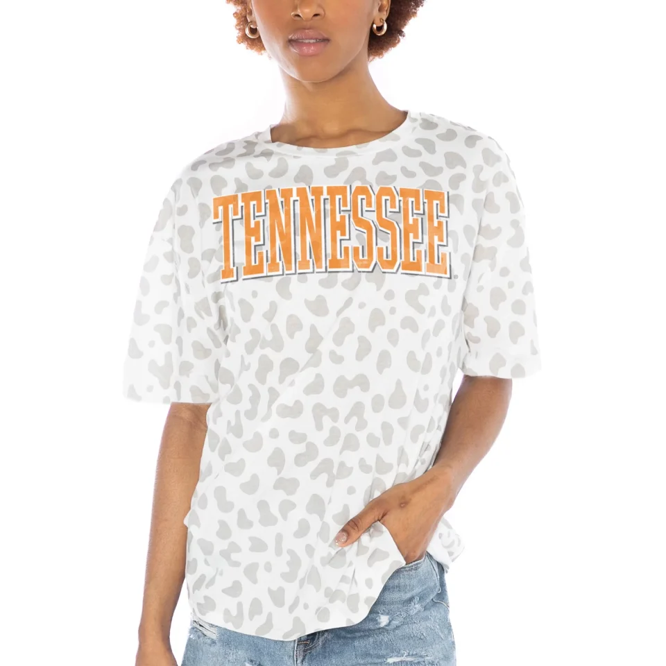 Pure Healthy Women's Gameday Couture White Tennessee Volunteers Bonus Points Subtle Leopard Print Tri-Blend T-Shirt