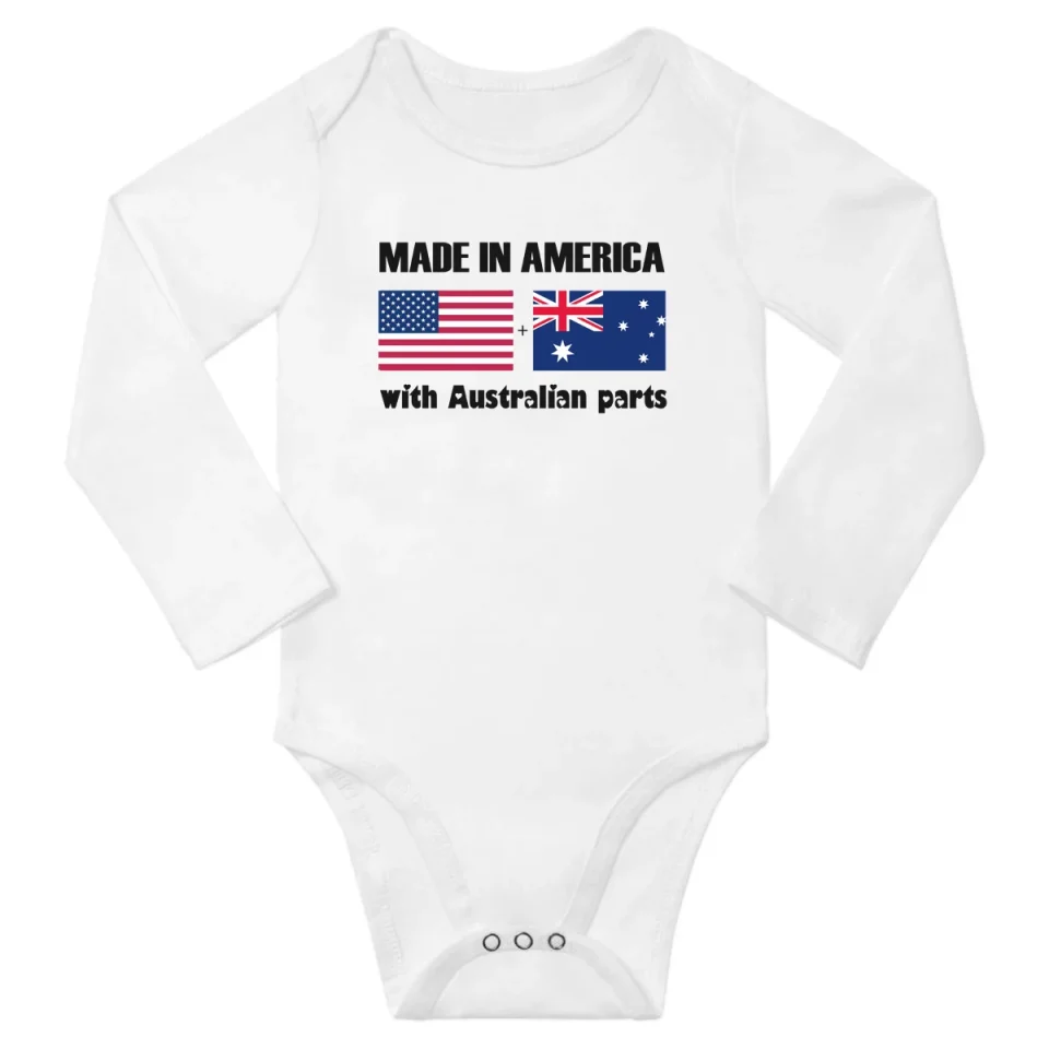 Long-Lasting Made in America With Australian Parts Baby Long Sleeve Romper (White, 18 Months)
