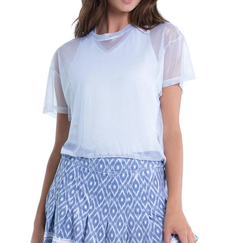 Travel Women's Lucky in Love Ikat Pearlized Mesh Short Sleeve Top