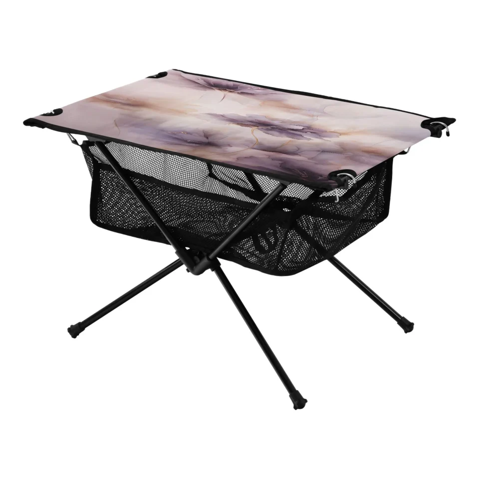Pure Ceramic Flowers Purple Camping Folding Table Portable Beach Table with Storage Bag Compact Picnic Table for Outdoor Travel Fishing BBQ