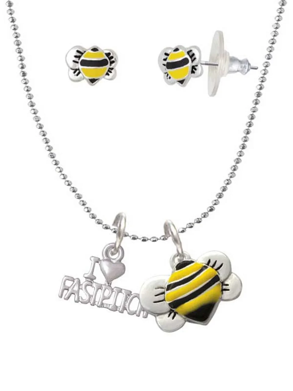 Ceramic Upgraded I 'Heart' Fastpitch - Bumblebee Necklace and Stud Earrings