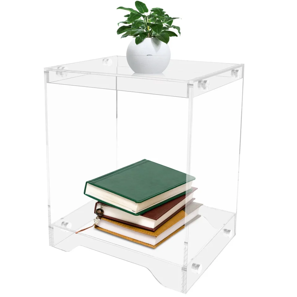 Healthy Polished 2-Layer Clear Side End Table Acrylic Coffee Table for Living Room Bedside Table